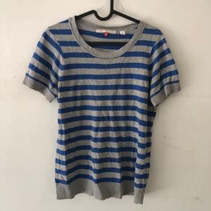 Uniqlo Cotton Cashmere Grey Blue Striped Tee Shirt Top Medium